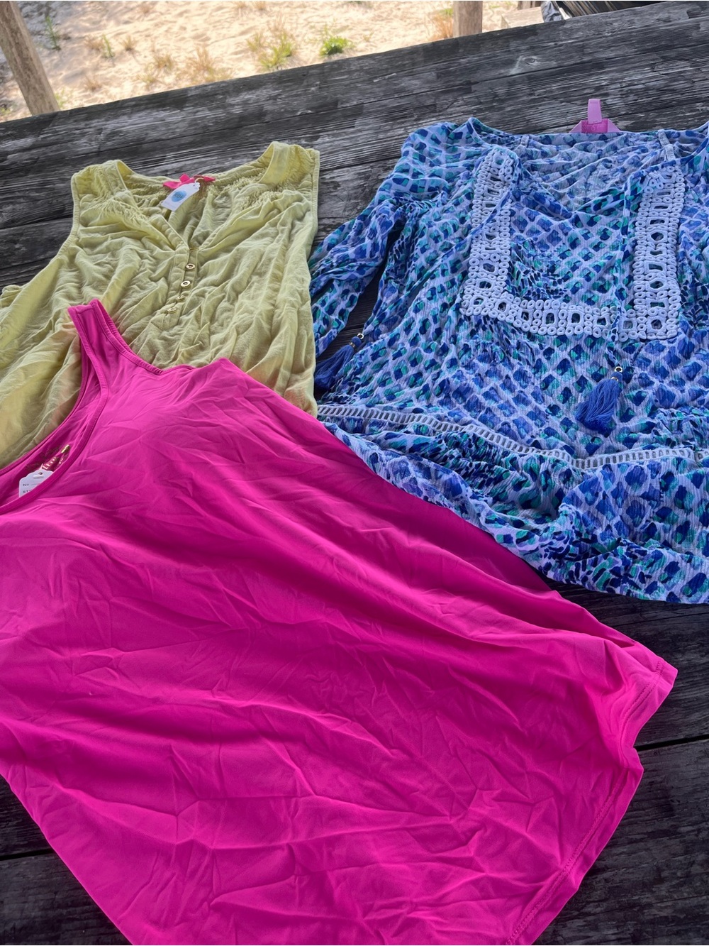 THREE LILYPULLIZER Pink Tank Top + Lime Green & Blue  Tops - Summer Set